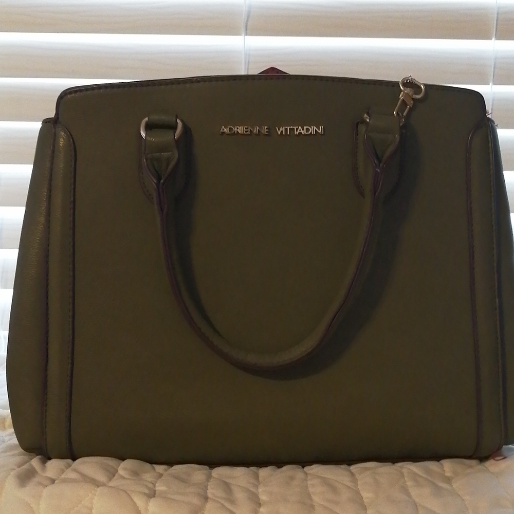 Adrienne Vittadini monogrammed hand bag/purse, solid artichoke color, go…